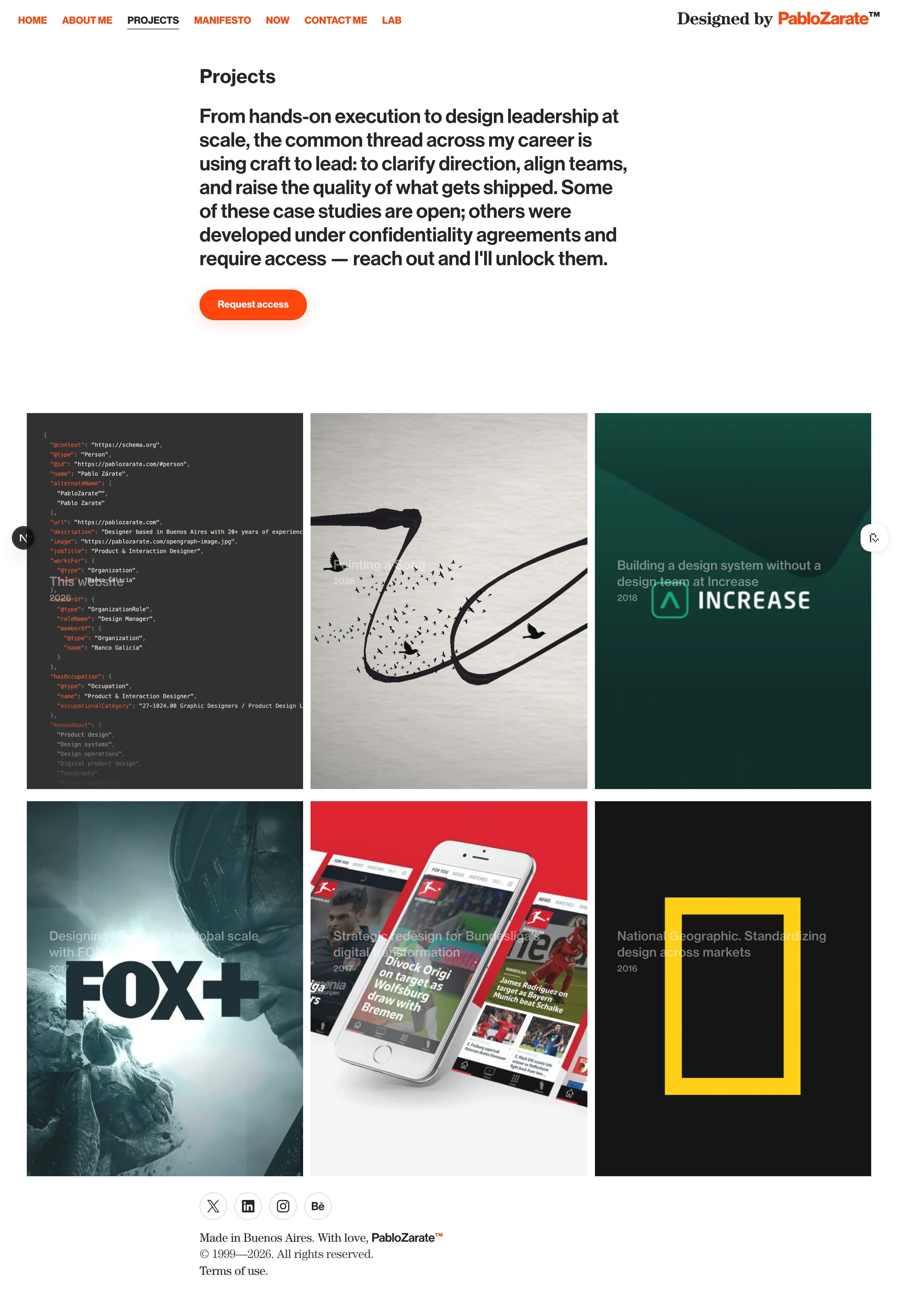 The projects page of pablozarate.com